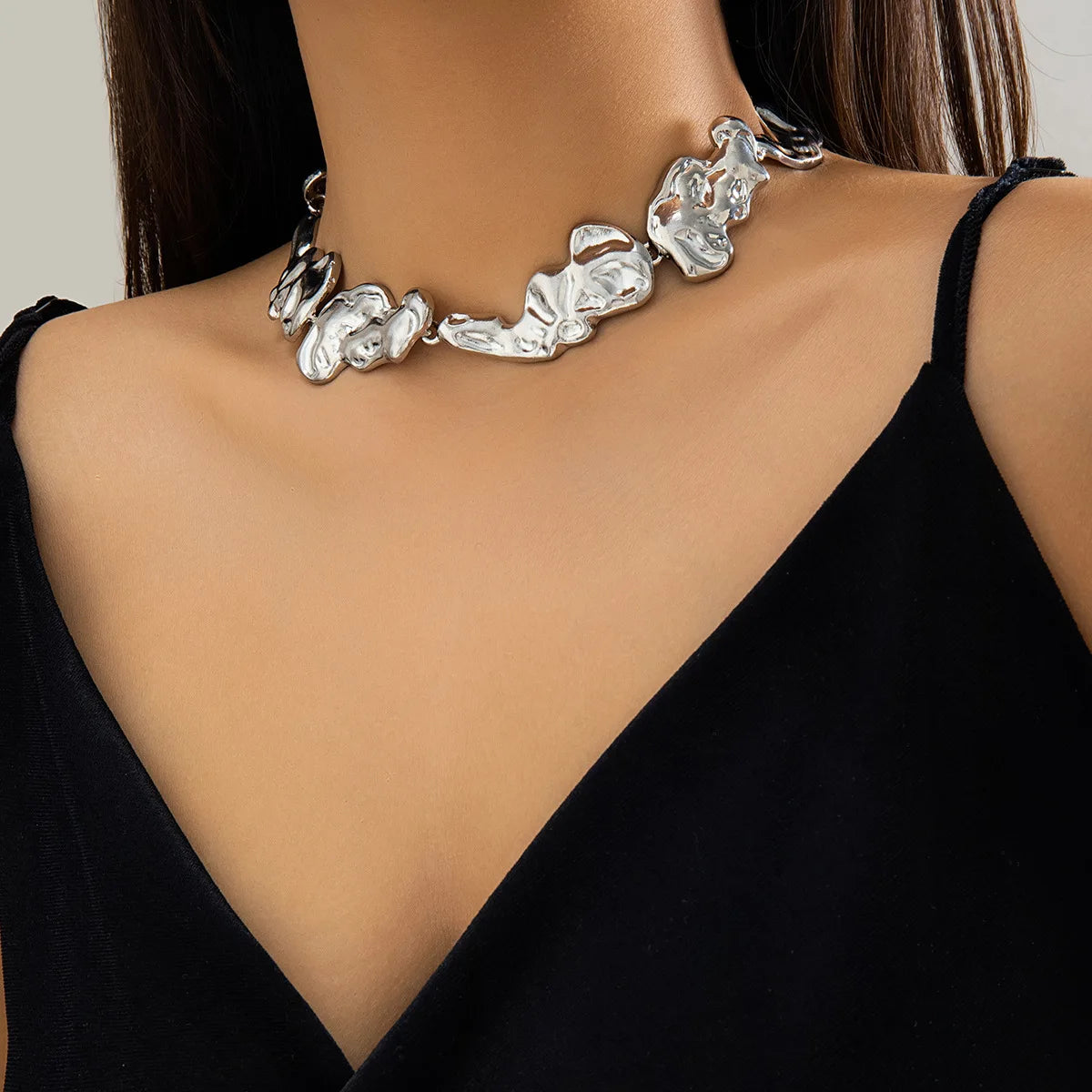 KMVEXO Chunky Irregular Liquid Metal Choker Grunge Necklace for Women Trendy Punk Collier Jewelry Festive Gifts - Axel Ross