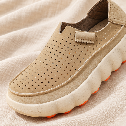 Avelisse Apricot upper showing perforations and tonal toe seam