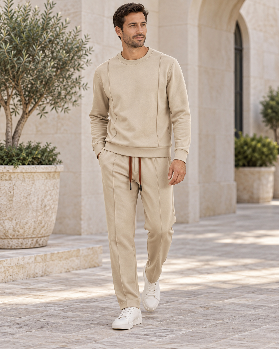 Man wearing the Brenwick Lounge Set in Khaki