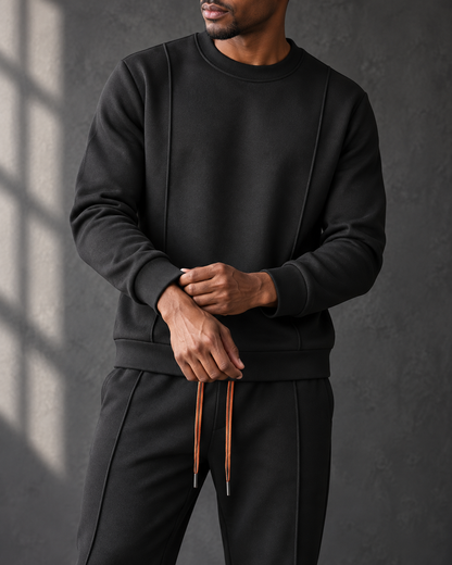 Man wearing the Brenwick Lounge Set in Classic Black