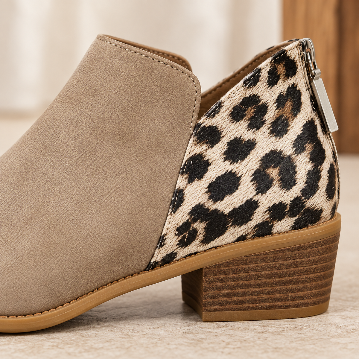 Elowyn Leopard Ankle Boots in Khaki - khaki detail