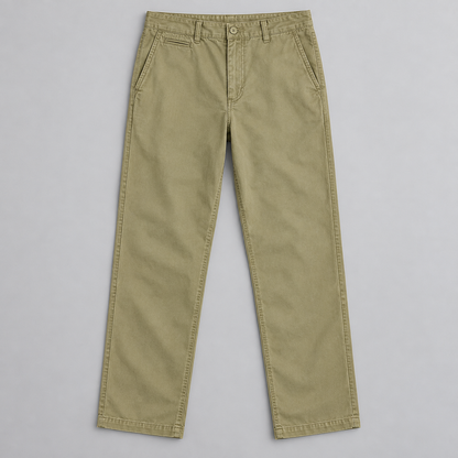 Bramwell cotton trousers in Khaki, full front view