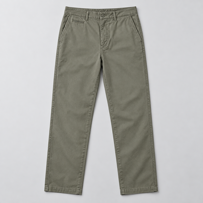 Bramwell cotton trousers in Grey Green, full front view