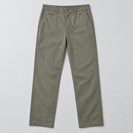 Bramwell cotton trousers in Grey Green, full front view