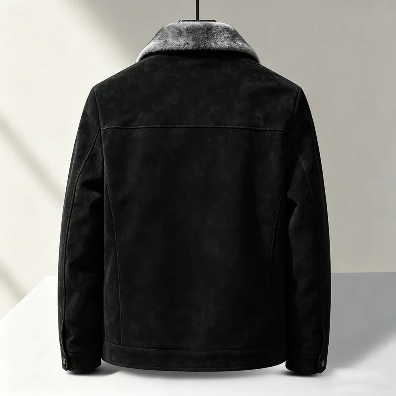 Bracken Plush-Collar Jacket in black - rear view