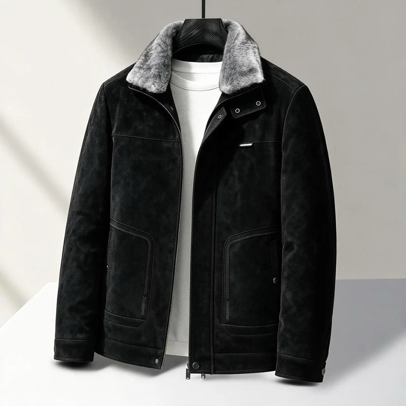 Bracken Plush-Collar Jacket in black - product view